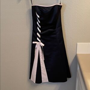 Jessica McClintock Black Strapless A-Line Dress with Light Pink Ribbon